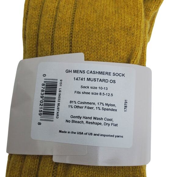 Mens Ribbed 81% Cashmere Mid Calf Socks 10-13 Warm Cozy Garnet Hill Mustard Gold - Picture 6 of 6